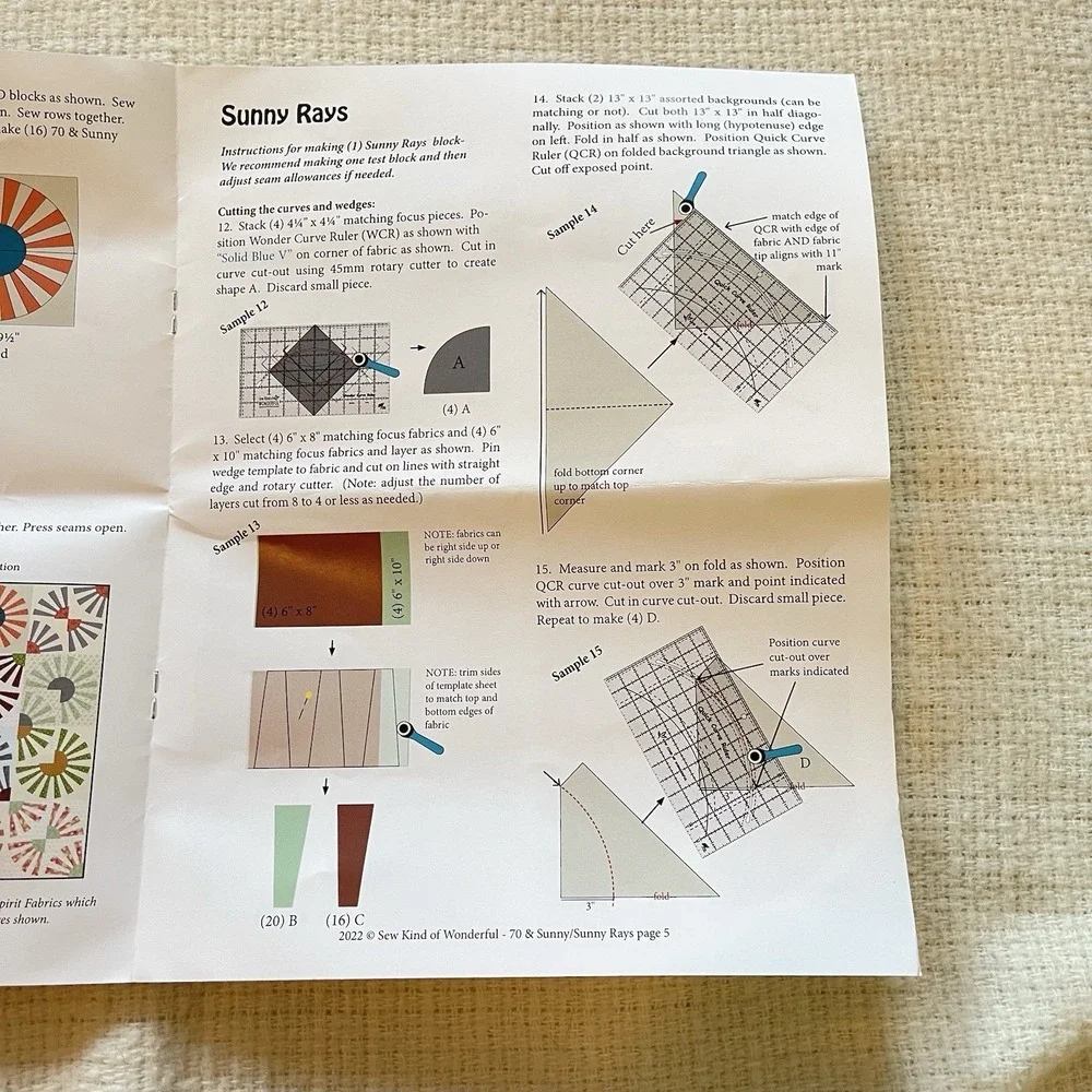 Sew‎ Kind Of Wonderful Quilt Set 70 & Sunny Rays Pattern Kit Fabric 76x76 Curve